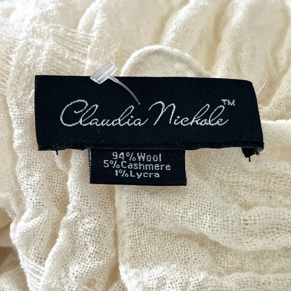 Claudia Nichole Cream Ruched Ruffle Wool Cashmere Lycra Langenlook Neck Scarf